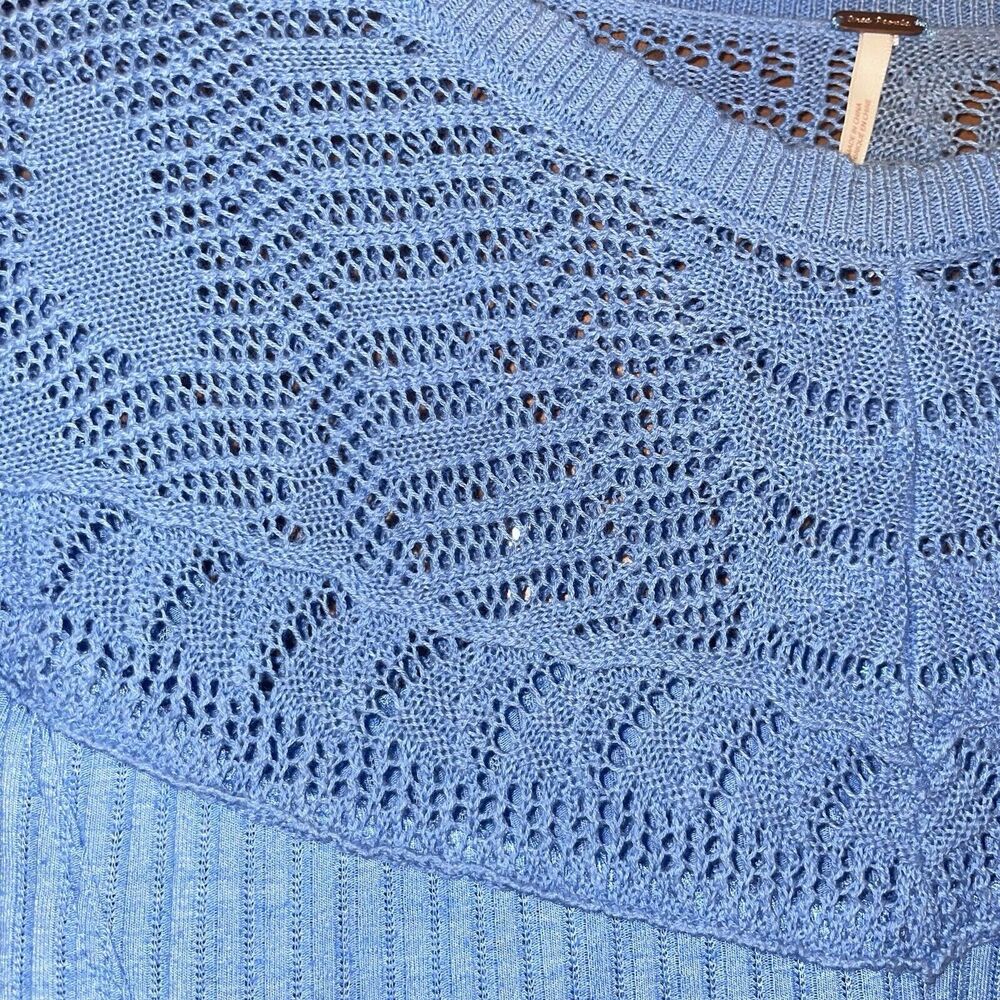 Free People M Colette Pointelle Crochet Sleeve Knit Pullover Top - Picture 4 of 6